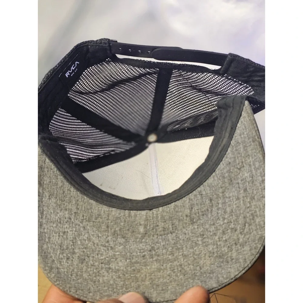 RVCA Trucker Hat Gray Black Mid Fit Snapback Mesh Logo Cap